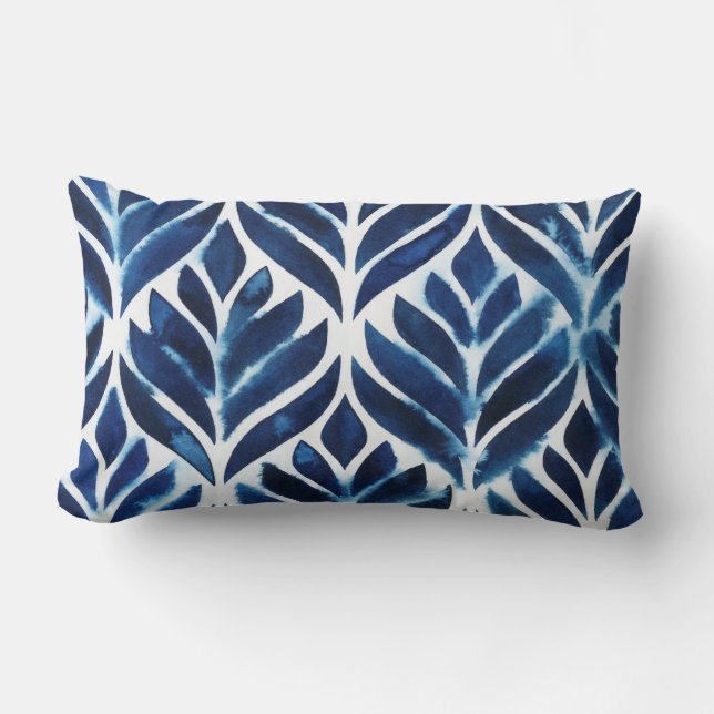 Cobalt Watercolor Tiles IV Lumbar Pillow (Front)