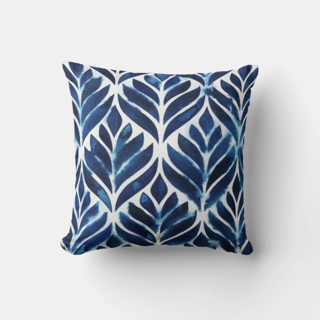 Cobalt Watercolor Tiles IV Throw Pillow (Front)