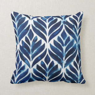 Cobalt Watercolor Tiles IV Throw Pillow
