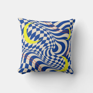 Cobalt Yellow Optical Chequerboard Throw Pillow