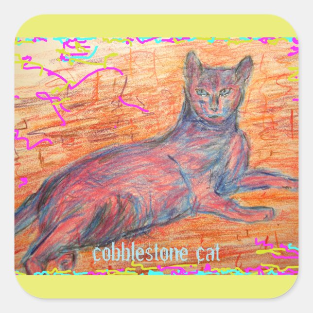 cobblestone cat square sticker (Front)