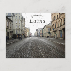 Cobblestone Street and Tracks in Latvia Postcard