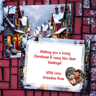 Cobblestone Street Village Personalized Christmas Holiday Postcard