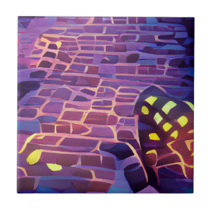Cobblestones backlight purple yellow graphic art  tile