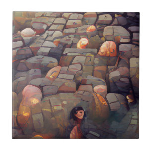 Cobblestones dark fantasy ground lava graphic art  tile