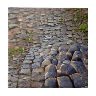 Cobblestones grey grass in cracks graphic art  tile