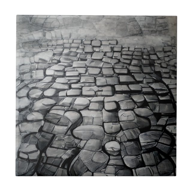Cobblestones grey mist etching graphic art  tile (Front)