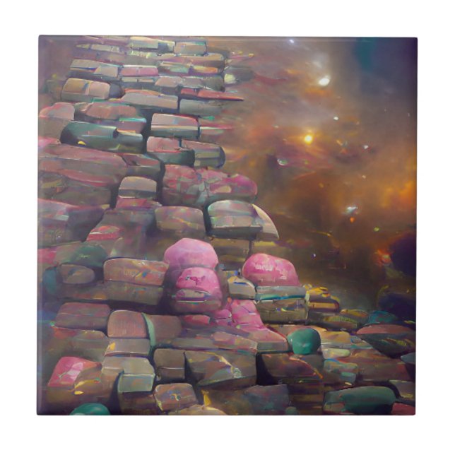 Cobblestones mystical pink green graphic art  tile (Front)