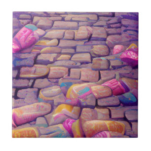 Cobblestones psychedelic colors graphic art  tile