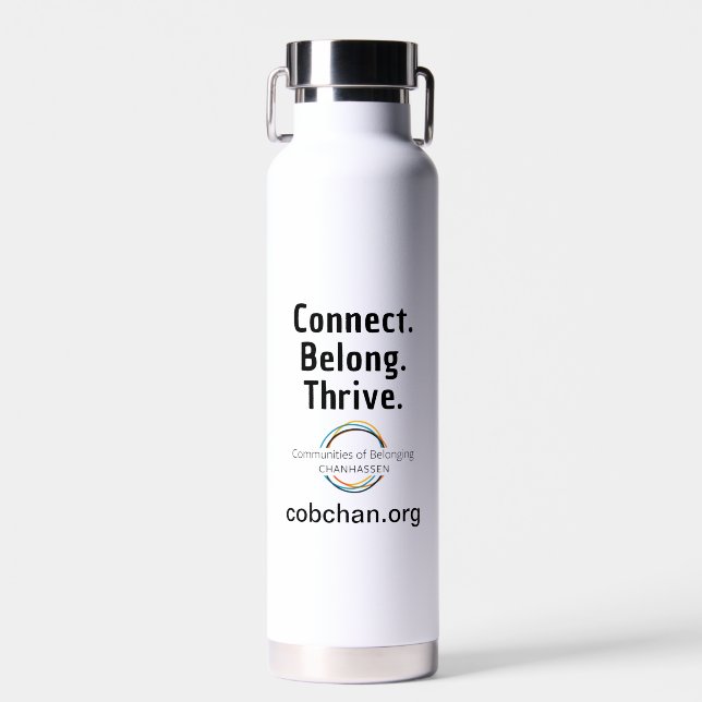 CoBC Bottle (dark text) - Connect Belong Thrive (Front)