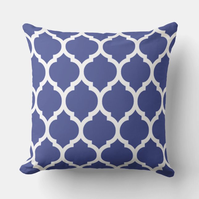 Coblat Blue Moroccan Quatrefoil Pattern Throw Pillow (Front)