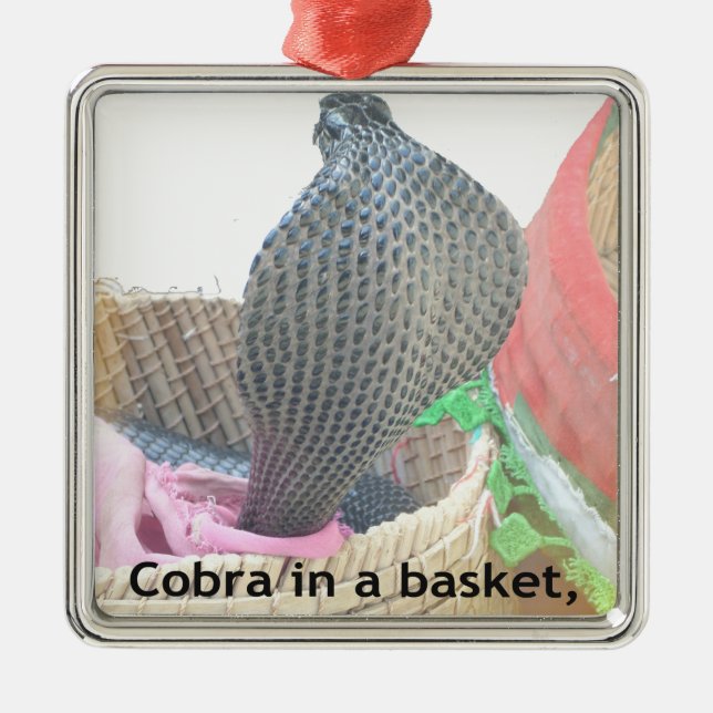 Cobra in a Basket Ready to spit Fire Metal Ornament (Front)