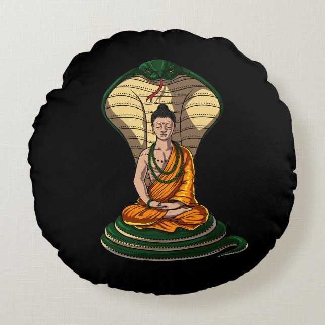Cobra Snake Buddha Zen Yoga Meditation Round Pillow (Front)