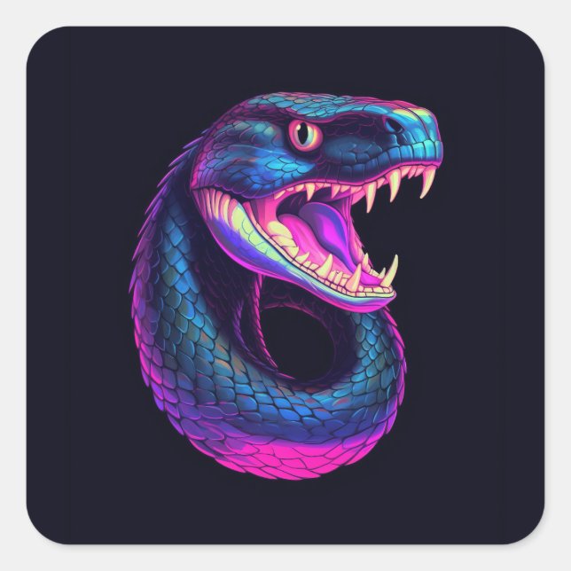 Cobra Snake in Vaporwave Aesthetic Style Square Sticker (Front)