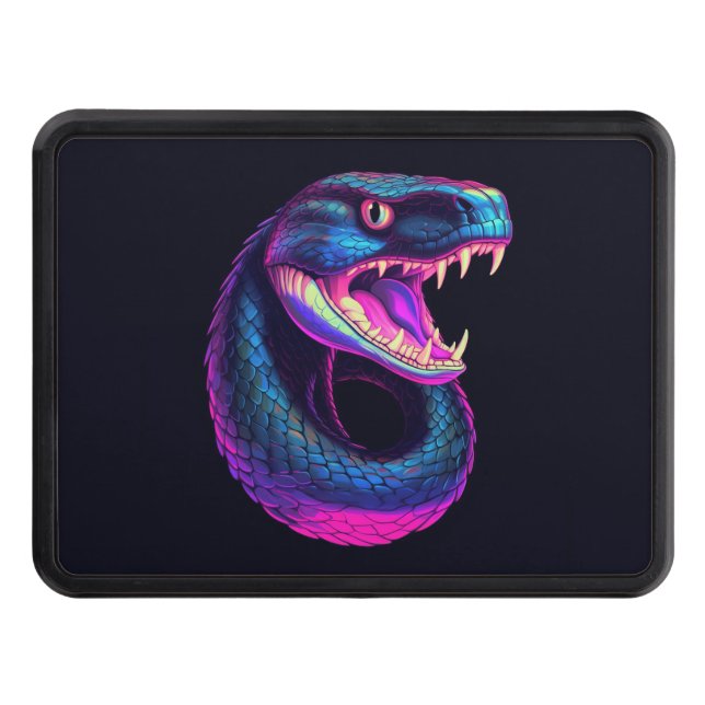 Cobra Snake in Vaporwave Aesthetic Style Trailer Hitch Cover (Front)