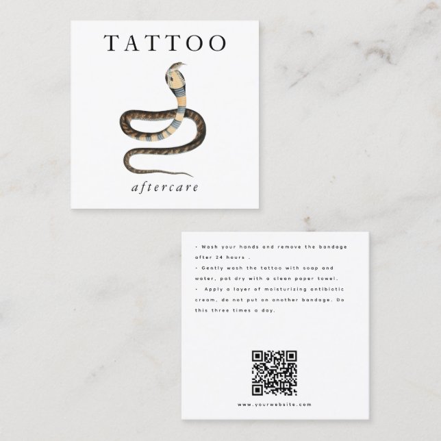 Cobra Snake Tattoo Aftercare Instructions QR Code Square Business Card (Front/Back)