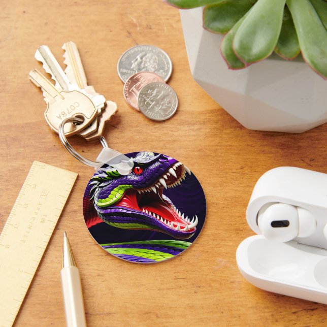 Cobra snake with vibrant green and purple scales keychain (Desk)