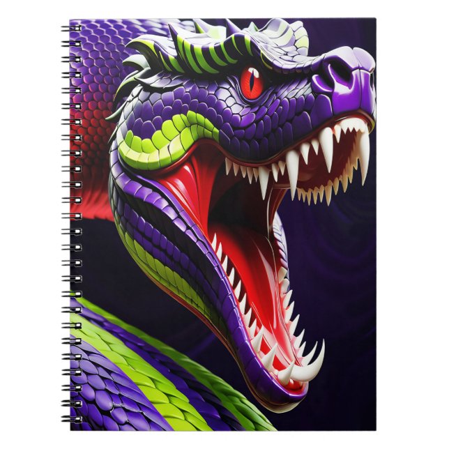 Cobra snake with vibrant green and purple scales notebook (Front)