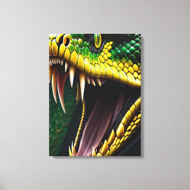 Cobra snake with vibrant green and yellow scales  canvas print (Front)