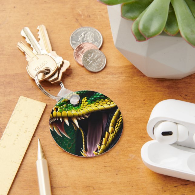 Cobra snake with vibrant green and yellow scales  keychain (Desk)