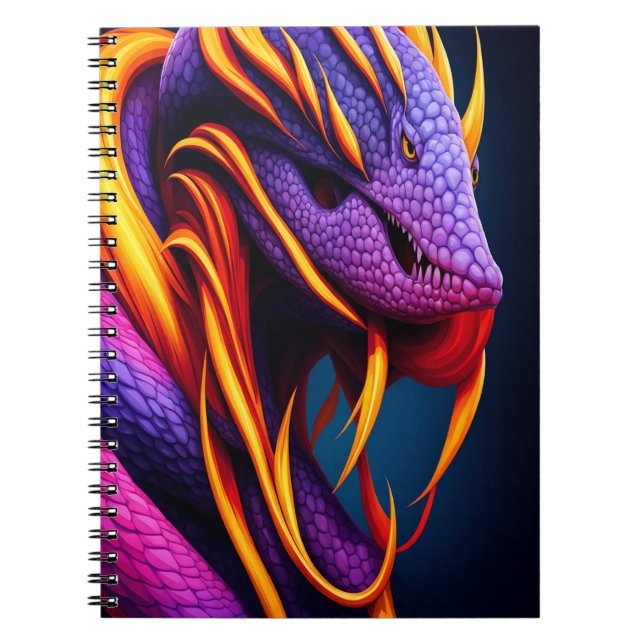 Cobra snake with vibrant orange and purple scales notebook (Front)