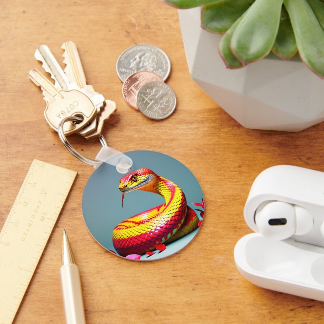 Cobra snake with vibrant red and yellow scales  keychain (Desk)