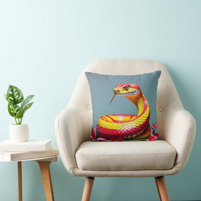 Cobra snake with vibrant red and yellow scales  throw pillow (Chair)