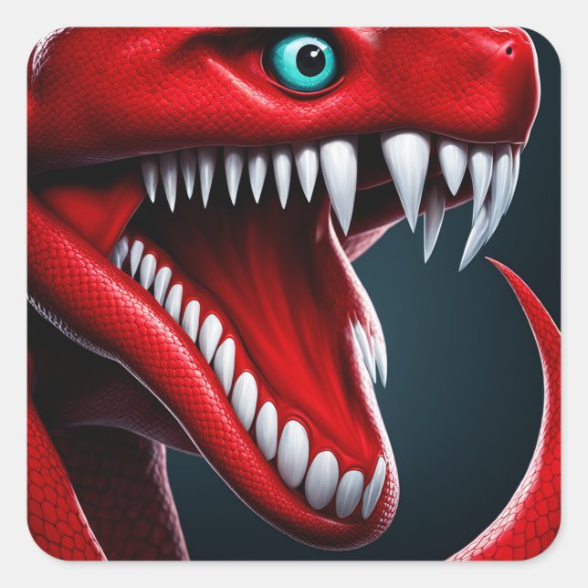 Cobra snake with vibrant red scales and blue eyes square sticker (Front)