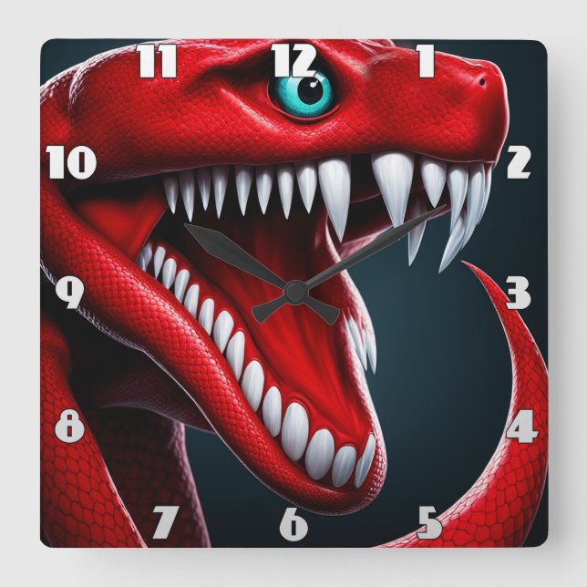 Cobra snake with vibrant red scales and blue eyes square wall clock (Front)
