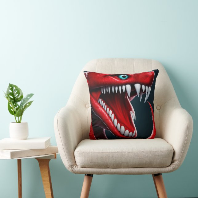 Cobra snake with vibrant red scales and blue eyes throw pillow (Chair)