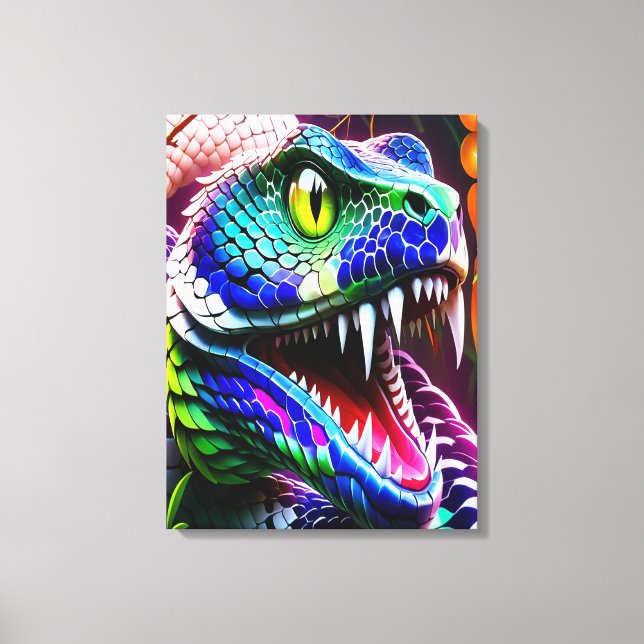Cobra snake with vibrant turquoise and blue scales canvas print (Front)