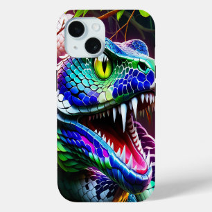 Cobra snake with vibrant turquoise and blue scales iPhone 15 case