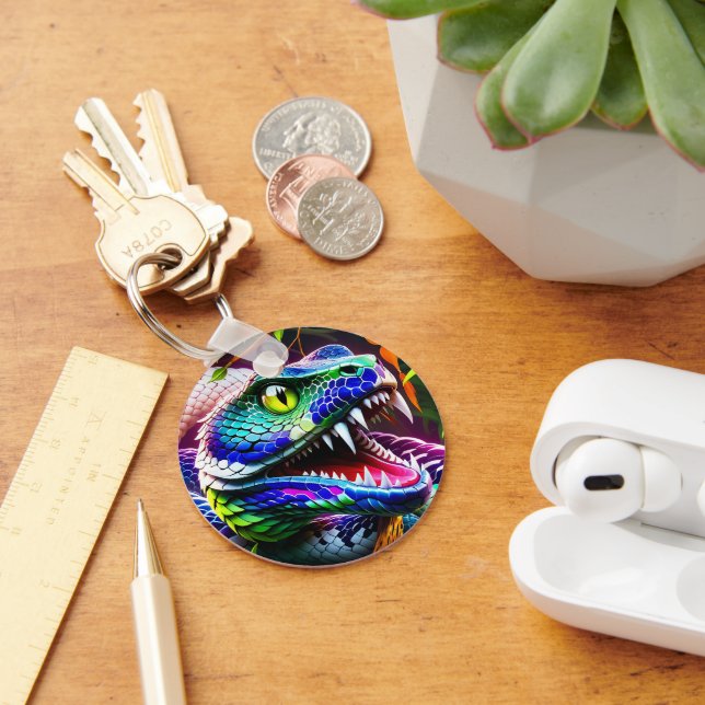 Cobra snake with vibrant turquoise and blue scales keychain (Desk)