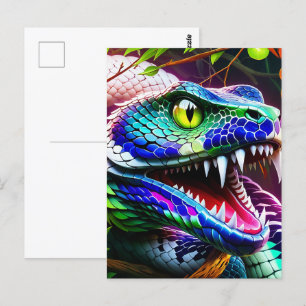 Cobra snake with vibrant turquoise and blue scales postcard