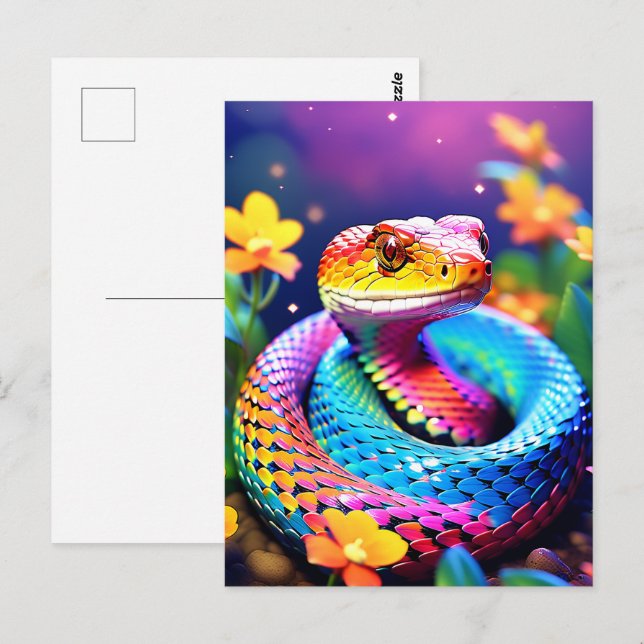Cobra snake with vibrant turquoise pink and yellow postcard (Front/Back)