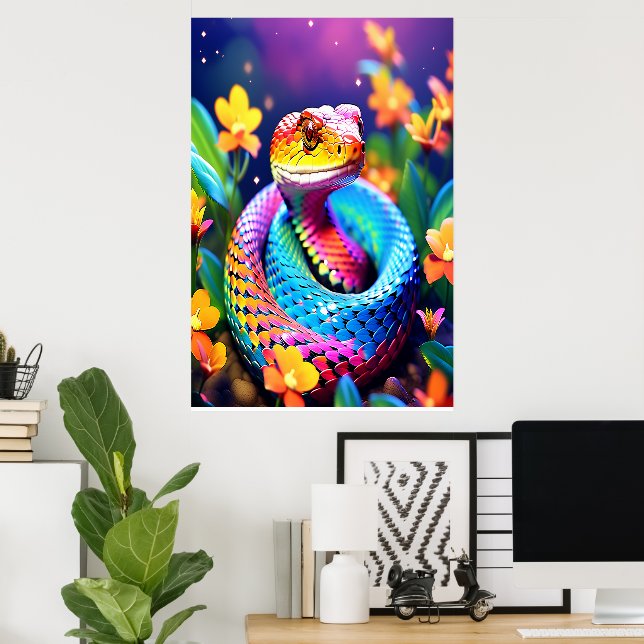 Cobra snake with vibrant turquoise pink and yellow poster (Home Office)