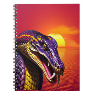 Cobra snake with vvibrant purple and yellow scales notebook