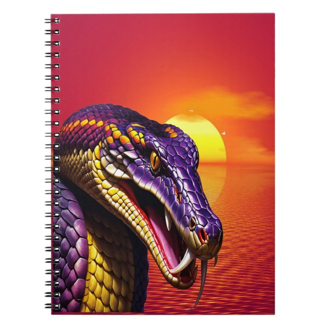 Cobra snake with vvibrant purple and yellow scales notebook (Front)