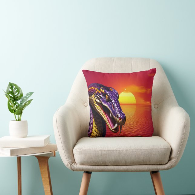 Cobra snake with vvibrant purple and yellow scales throw pillow (Chair)