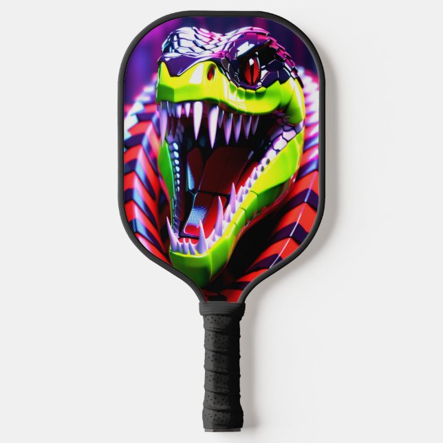 Cobra snake withlime green lips and pink eye brow pickleball paddle (Front)