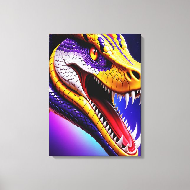 Cobra vibrant red purple white and yellow scales  canvas print (Front)