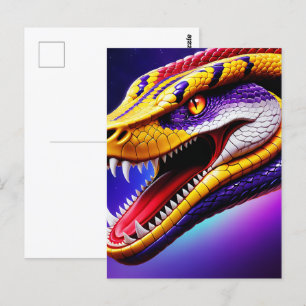 Cobra vibrant red purple white and yellow scales  postcard