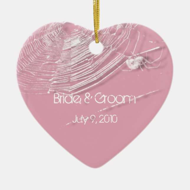 Cobwebs and White Spiders Keepsak Wedding Ornament (Front)