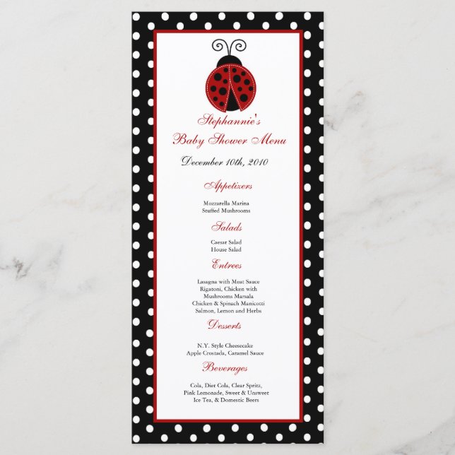 Coccinelle de rouge de 25 cartes de menu (Devant)