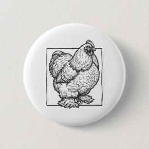 Cochin Chicken Portrait - Vintage Fluffy Farm Bird 2 Inch Round Button