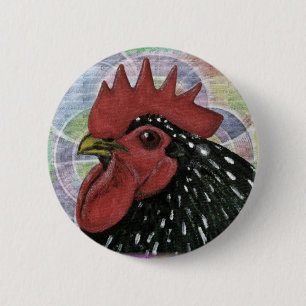 Cochin:  Decorative Rooster Head 2 Inch Round Button