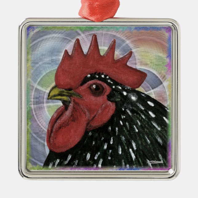 Cochin:  Decorative Rooster Head Metal Ornament (Front)