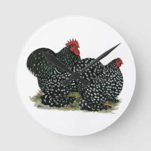 Cochin Mottled Chicken Pair Round Clock