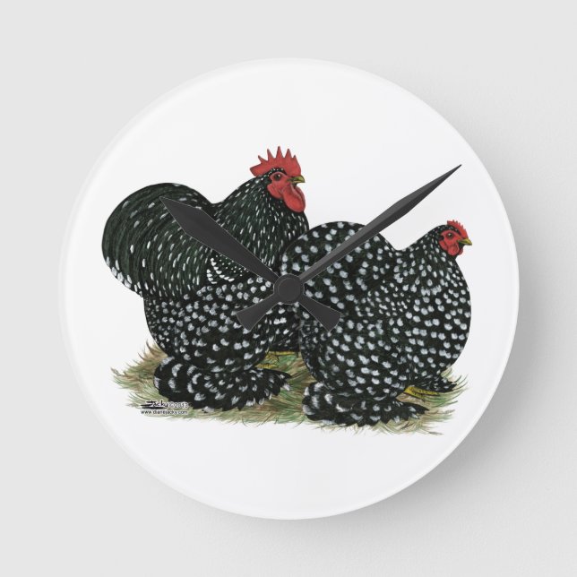 Cochin Mottled Chickens Round Clock (Front)