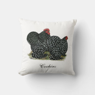 Cochin Mottled Chickens Throw Pillow